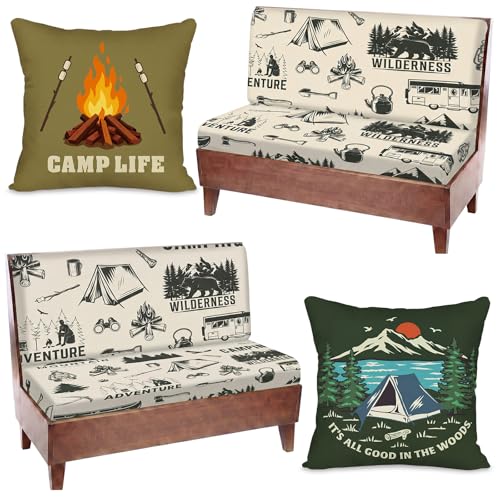 Camping Theme RV Dinette Cushion Covers Set - 6 Pcs Green