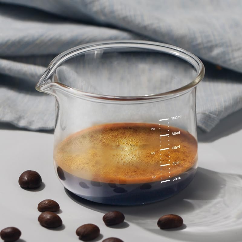 ANAKAO 1pc Clear 100ML Espresso Cups with V-Shaped Mouth & Scales, Heat-Resistant Borosilicate Glass, Coffee Shot Glasses, Milk Frothing Pitcher