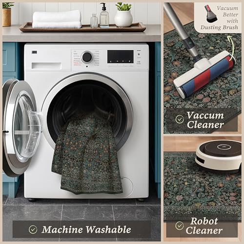 3-Piece Vintage Botanical Kitchen Rug Set, Washable Non-Slip Floor Mats