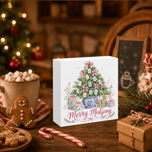 SOFEGY Christmas Mahjong Decor Chinoiserie Mahjong Wooden Sign — 5x5 inch