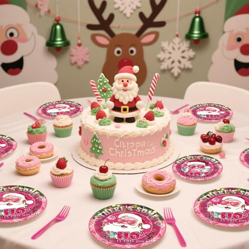 Pink Ho Ho Hos Christmas Party Decorations Set — 96 Pcs Xmas Supplies for Indoor Holiday Celebration