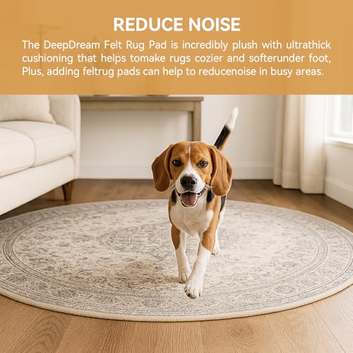 5ft Round Non-Slip Rug Pad, 1/8 Inch Waterproof Felt and Rubber Carpet Gripper