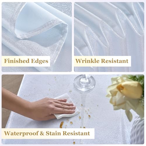 Htper 2 Pack 60x102in Sequin Silver Tablecloths Waterproof Shimmer for Rectangular Tables