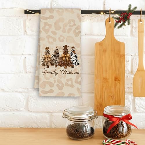 Dimurela Tree Leopard Christmas Kitchen Towels - Cowgirl Cowboy Decor, 16x24in