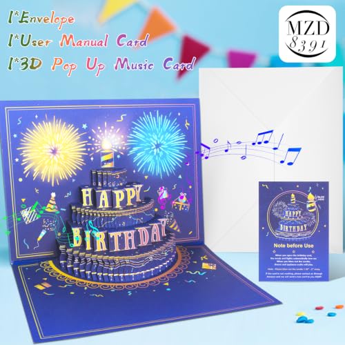 3D Pop Up Birthday Card with Music, Lights, Fireworks and Blowable Candle