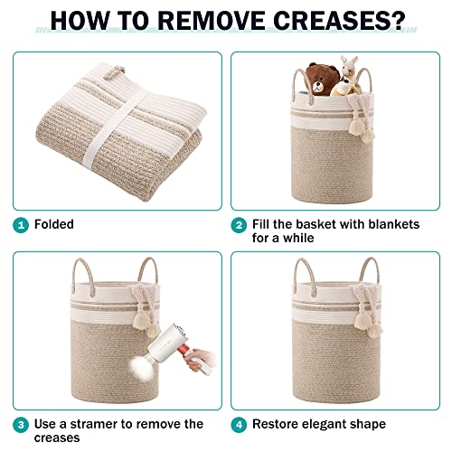 58L Tall Woven Cotton Rope Laundry Hamper Basket for Bedroom & Nursery