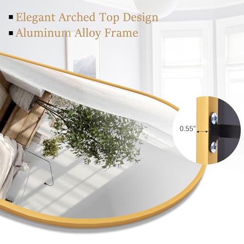 71" x 26" Arched Full Length Floor Mirror with Aluminum Frame, Gold