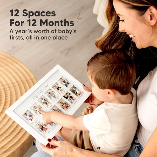 My First Year Baby Photo Frame - 12 Month Milestone Picture Frame (Alpine White)