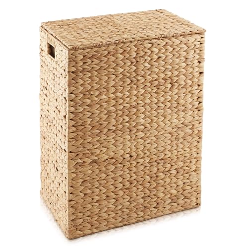 Large Woven Water Hyacinth Laundry Hamper with Lid and Removable Liner