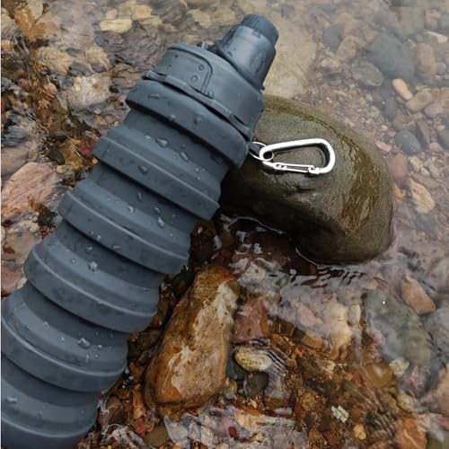 Collapsible Silicone Water Bottle 500ml Foldable Travel Sports Flask with Buckle