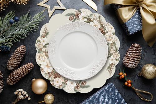 Beige 13.5" Round Disposable Placemats (50 pcs) - G.R.I Christmas Paper Party Table