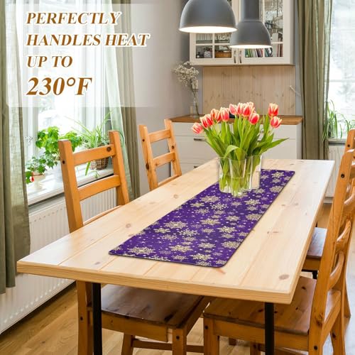 Winter Violet Purple Snowflake Trivet Table Runner 40in - ALAZA