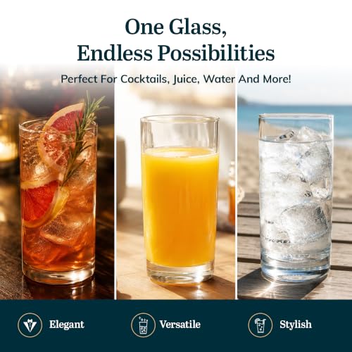 Libbey Heavy Base Drinking Glasses Set of 8, 15.5 oz Clear Water Cups