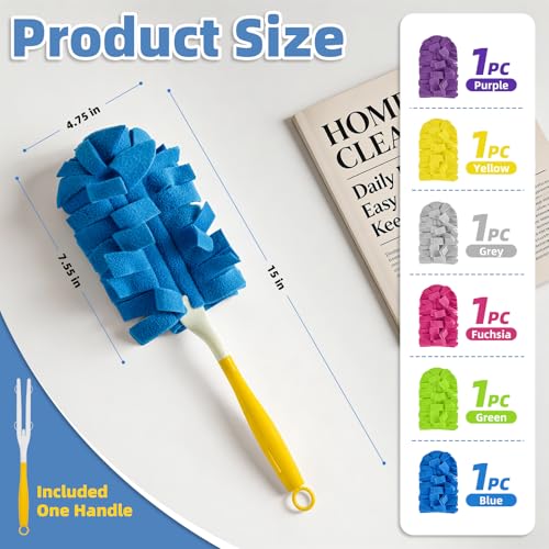 Reusable Microfiber Duster Refills with Handle & Laundry Bag (6 Pack)