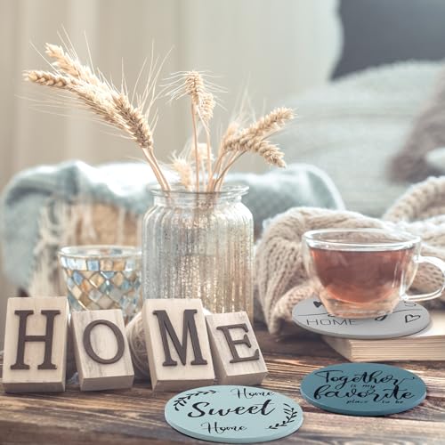 Queekay Slate Coasters Set of 6 with Holder – Farmhouse Wooden Drink Coasters