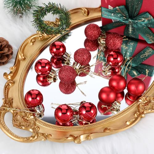 Mini Christmas Tree Ornaments Set - 24 Shatterproof Plastic Balls, 3cm, Red