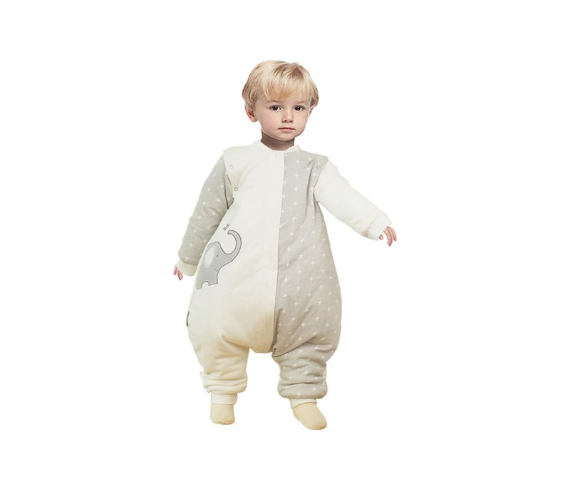 NATUZ Baby Wearable Blanket With Leg Grey Cotton 2-4T Toddler Sleep Sack 36M Removable Long Sleeves Early Walk Sleeping Bag Quilted Filling Infant Winter Tog 2.5 Warm Kids Sleeper