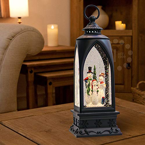 12-Inch Musical Christmas Snow Globe Lantern - Snowman Water Glitter Decor
