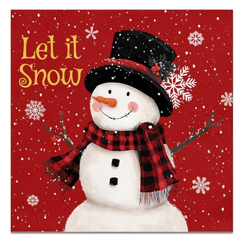 Vusnud Christmas Snowman Paper Cocktail Napkins - 50 Count, 6.5x6.5 in, Holiday Party Supplies