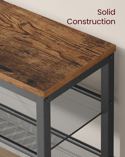 3-Tier Industrial Shoe Bench with Storage Shelves - Rustic Brown