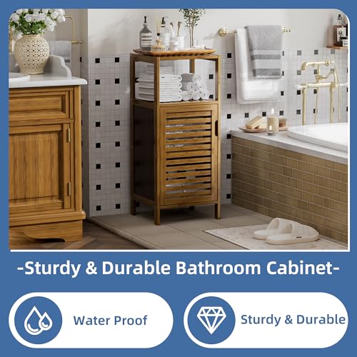 4-Tier Bamboo Bathroom Floor Cabinet - Slim Free Standing Storage Organizer