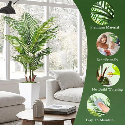 6FT Artificial Palm Tree in White Planter - Realistic Indoor Decor
