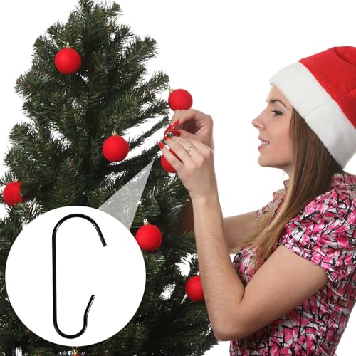100-Pack Black Christmas Ornament Hooks, Metal Wire C-Shaped Hangers
