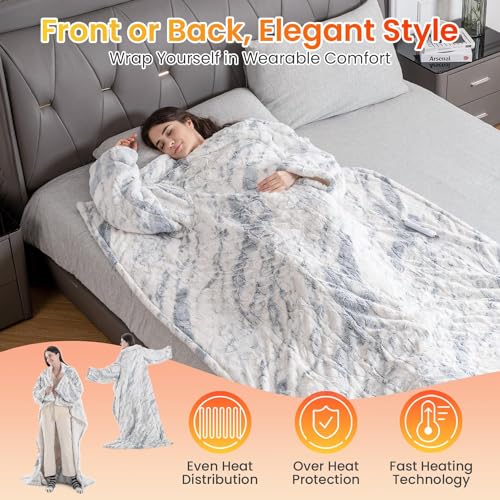 Wearable Electric Heated Blanket with Sleeves and Foot Pockets, 50x70 Inch