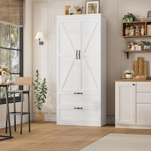 70-Inch Farmhouse Kitchen Pantry Cabinet with 2 Drawers and Shelves