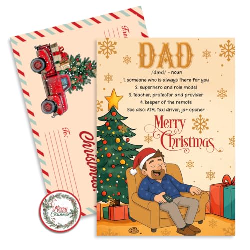 Christmas Card for Dad - Heartfelt Holiday Greeting from Son or Daughter with Festive Design & Envelope