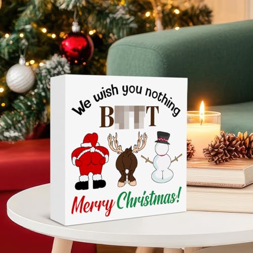 FTRBXT Santa Christmas Bathroom Wooden Box Sign – 5x5 in, Rustic Home Toilet Shelf Wall Decor (C-Christmas Bathroom)