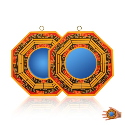 4-Inch Feng Shui Bagua Mirror Set: Concave and Convex Protection Mirrors