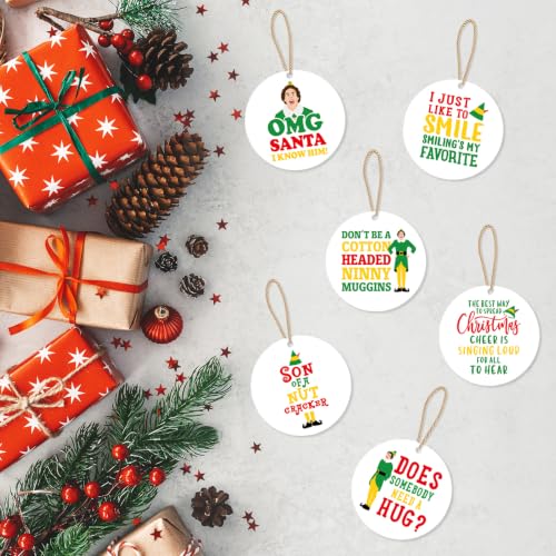 Cheroloven Buddy The Elf Christmas Tree Ornaments Set - 6 Funny Holiday Wood Decorations