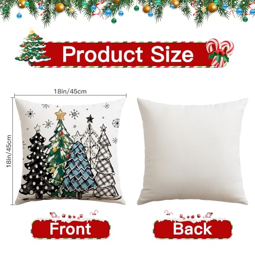 OTOSTAR Merry Christmas Throw Pillow Covers 18x18 in. Light Blue – Set of 4, Xmas Tree Let It Snow Snowflake