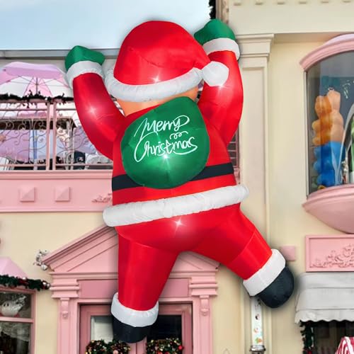 6FT Hanging Joy Santa Inflatable Christmas Decor with 5 LED Lights - TwoBees Outdoor/Indoor Blow Up