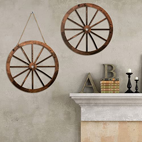 12-Inch Wooden Wagon Wheel Decor - Rustic Wall Art for Home and Party, 2 Pack