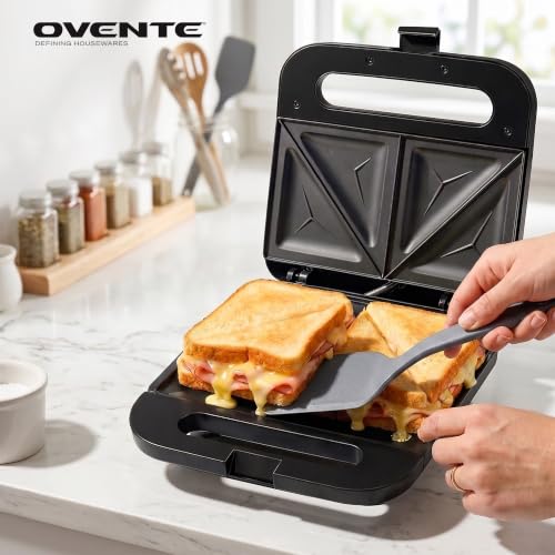 OVENTE GPS401B Electric Sandwich Maker 750W Non-Stick Plates Black