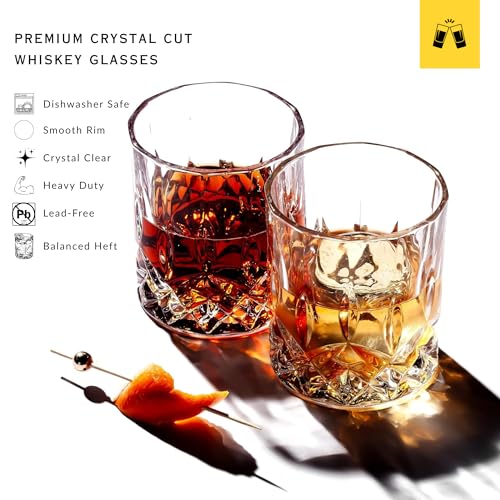 LEMONSODA Crystal Cut Old Fashioned Glass Set - 10oz/12oz, Set of 2, Lead-Free Rocks Glasses for Whiskey & Cocktails