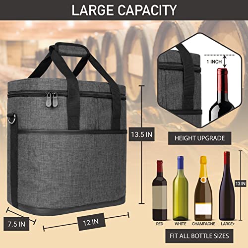 6-Bottle Insulated Wine Carrier Bag - Padded Leakproof Travel Tote