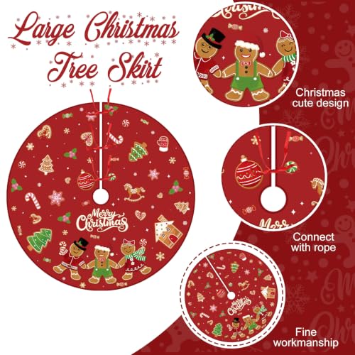 Marspark 60 Inch Red Gingerbread Christmas Tree Skirt - Festive Holiday Decor