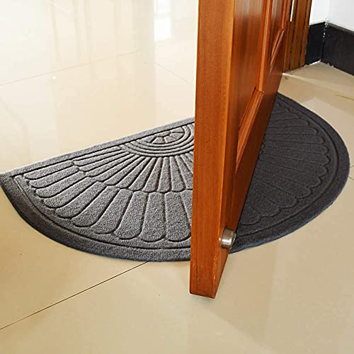 Morning View Half Round Doormat - Non-Slip Entryway Rug, Gray 30x18 In