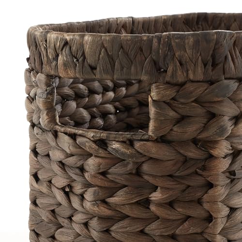 Woven Water Hyacinth Magazine Holder Basket with Handles - Espresso Brown
