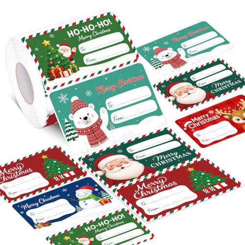 Alynta Bear Christmas Gift Tags Stickers 500Pcs 3x2 Inch Holiday Labels