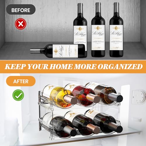 2-Tier Stackable Wine Rack and Water Bottle Organizer for Refrigerator