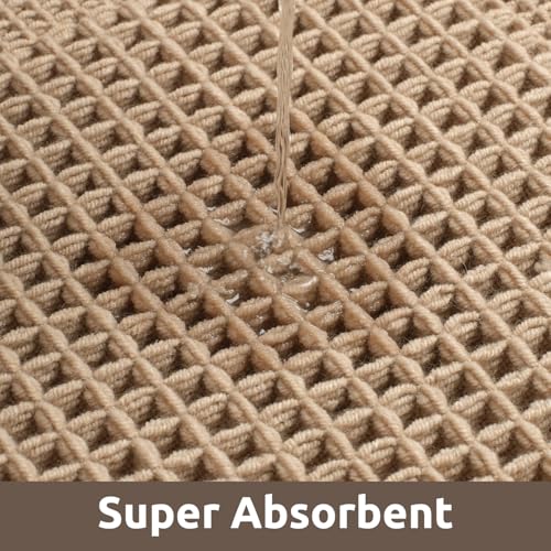 AMOAMI Waffle Boho Bath Mat - Non-Slip Absorbent Bath Rug 17"x24" Beige