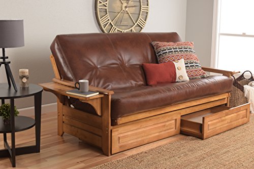 Queen Size Futon Sofa Bed Set with Innerspring Mattress and Storage Drawers