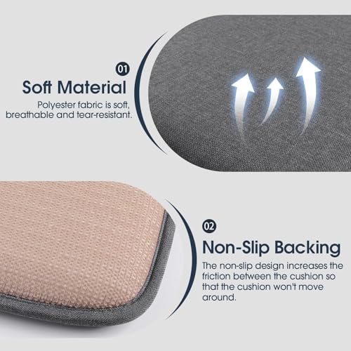 Memory Foam Dining Chair Pads, 4-Pack Non-Slip Kitchen Seat Cushions, Grey