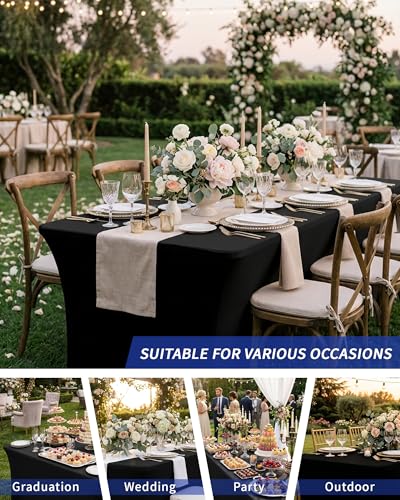 2 Pack 6ft Rectangular Spandex Fitted Tablecloth, Black Stretch Table Cover