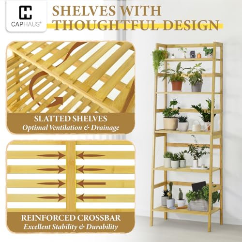 4-Tier Bamboo Ladder Shelf, Freestanding Storage Rack and Plant Stand