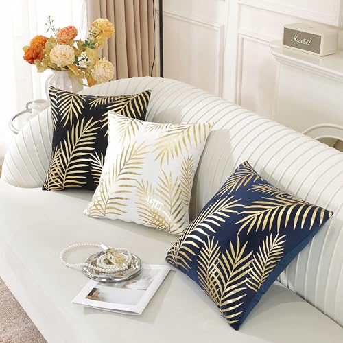 TAOSON 2 Pack Wine Red Velvet Pillow Covers 18x18 with Gold Leaves